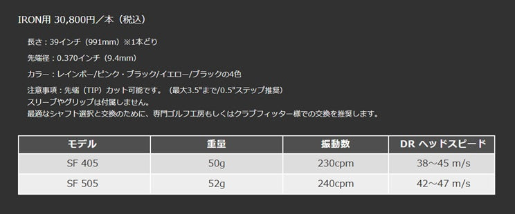 Auto Flex アイアン用シャフト レインボー ピンク ブラック イエロー